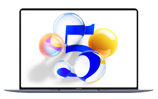 HUAWEI MateBook Pro 的正视图，展示了进一步探索 HarmonyOS 5