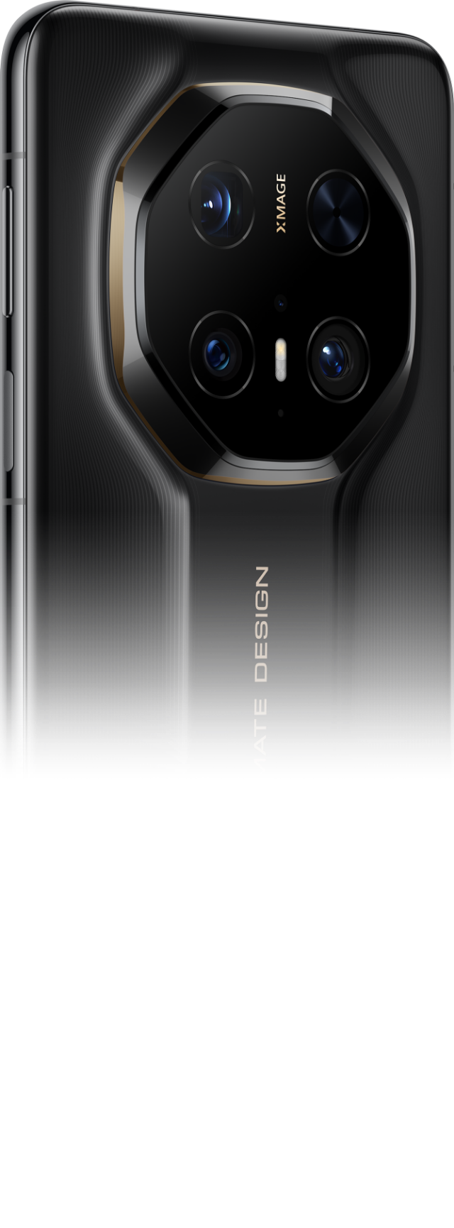 HUAWEI Mate 70 RS 非凡大师 黑色右背面图,展示手机的摄像头模组