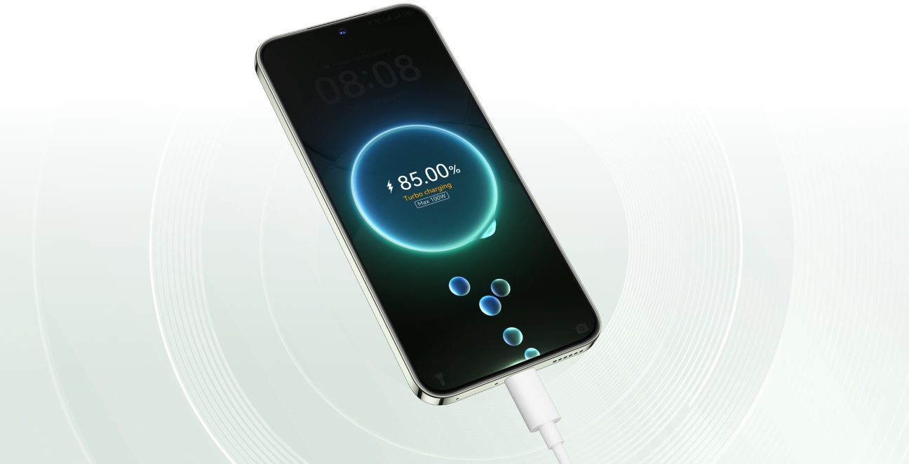 HUAWEI nova 13 being charged, demonstrating 100 W HUAWEI SuperCharge Turbo