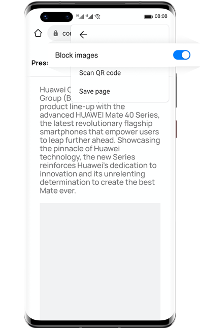 Huawei Browser- night mode, destop site, block image