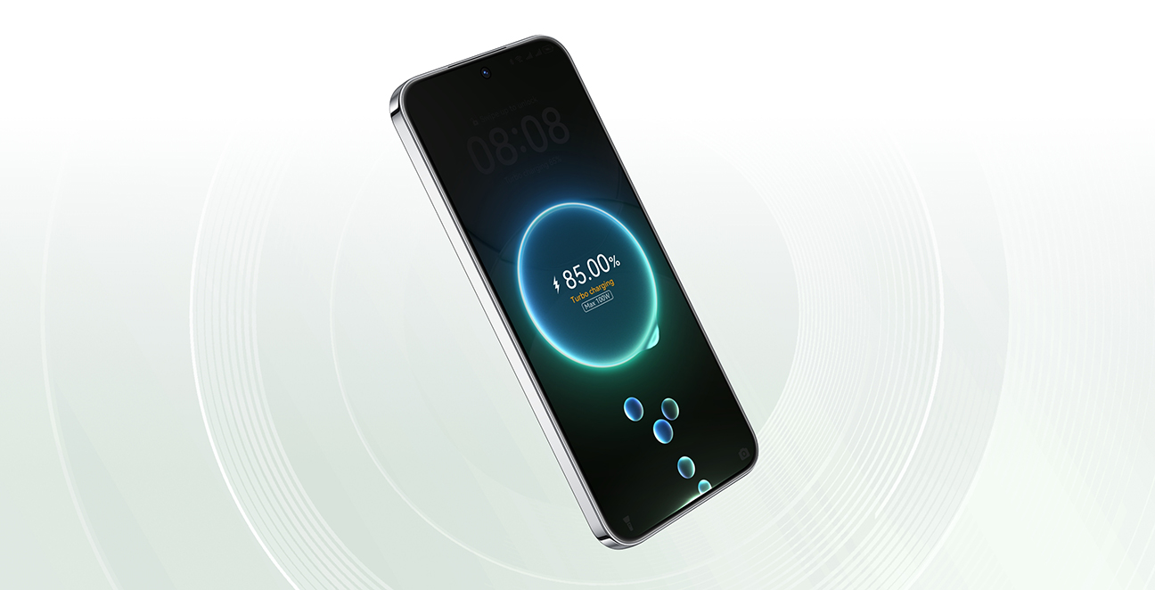 HUAWEI nova 13 being charged, demonstrating 100 W HUAWEI SuperCharge Turbo