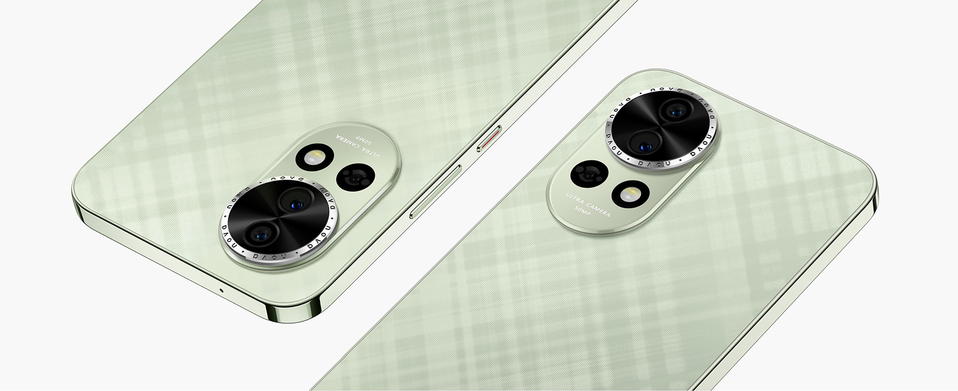 Rear view of the green and white editions of HUAWEI nova 13