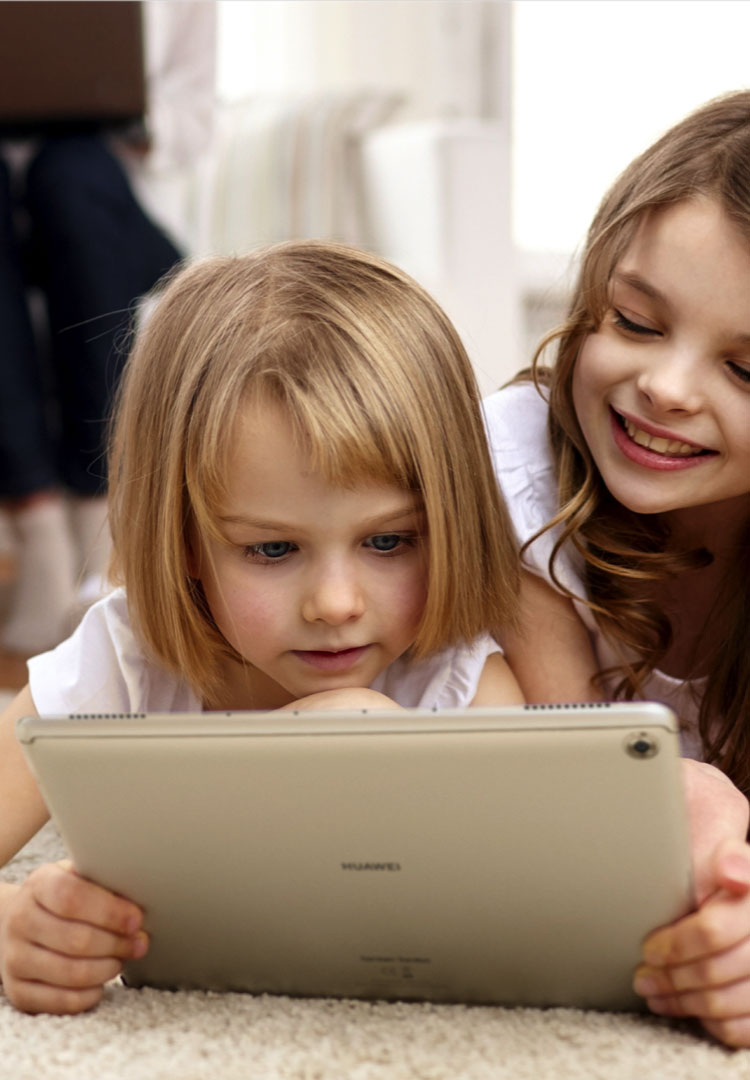 Huawei mediapad m5 lite girls watching happily