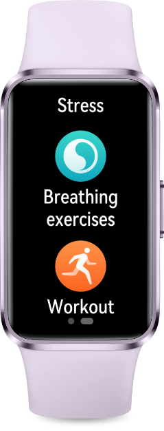 Purple HUAWEI Band 10 features the Panda Huahua watch face, which highlights the device's emotional wellbeing management capabilities
