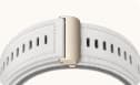 Detail of the HUAWEI WATCH D2's strap,showing the white leather strap and buckle