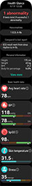 The watch's UI displays the health check results