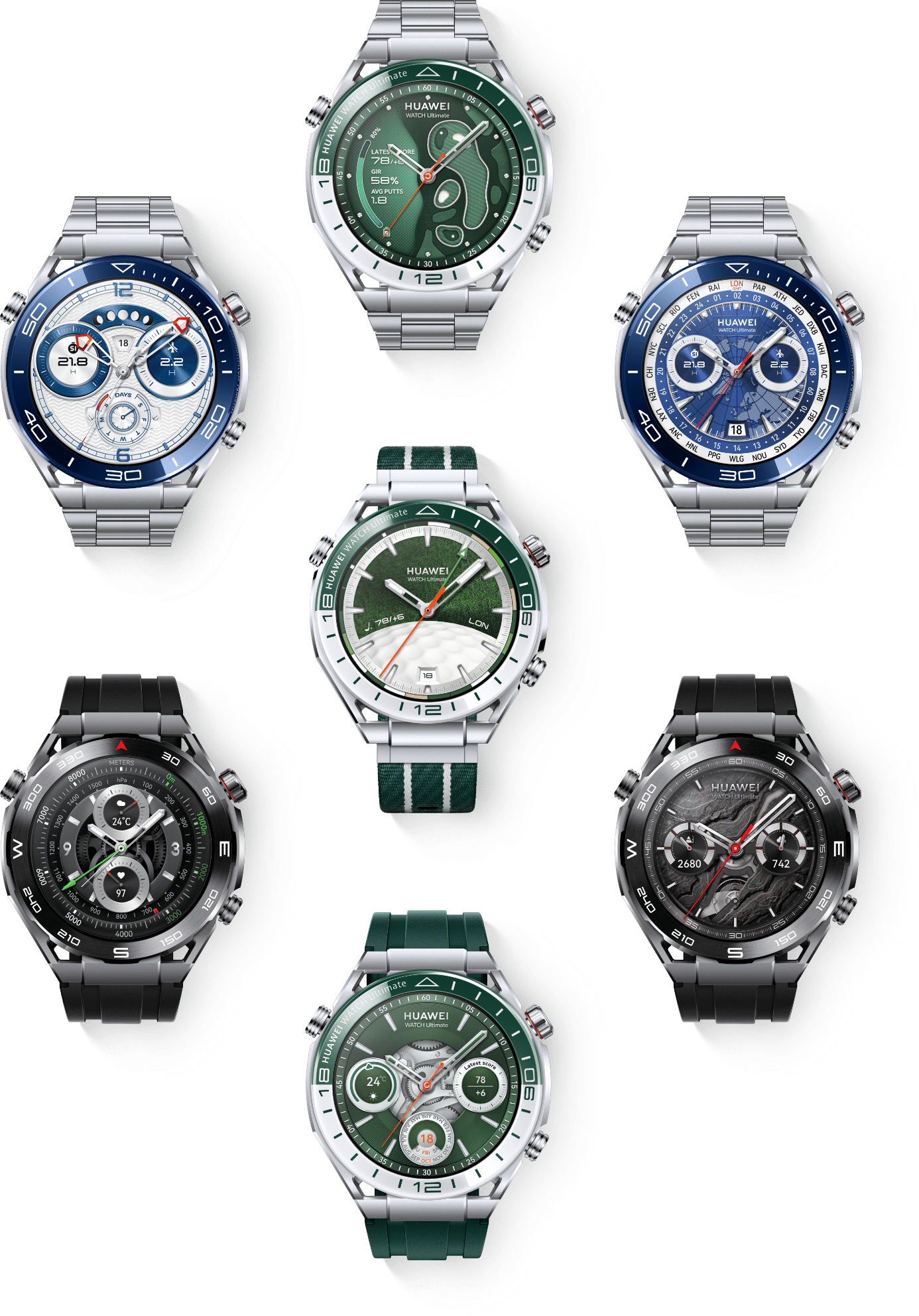 HUAWEI WATCH Ultimate front with colorful watch faces