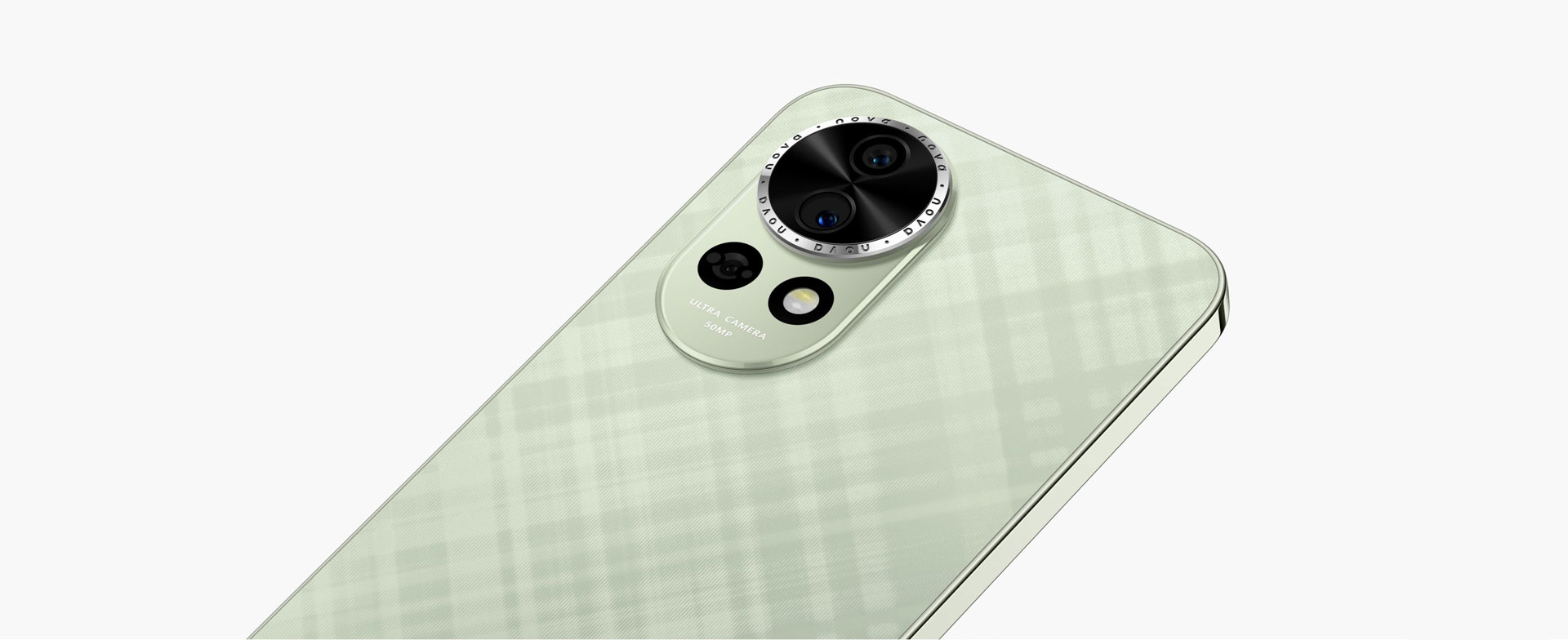 Rear view of the green and white editions of HUAWEI nova 13